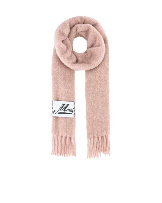 Marni Pink Logo Patch Fringed Scarf for men