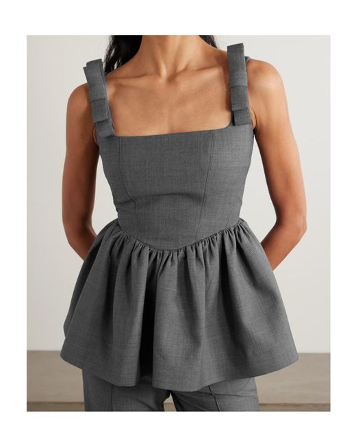 ShuShu/Tong Gray Bow-Decorated Woven Ruffle Top