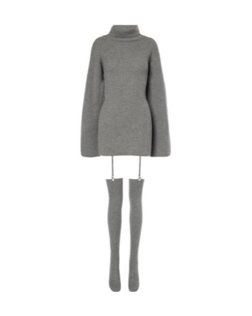 AYA MUSE Gray Cursa Turtleneck Cashmere Minidress With Socks