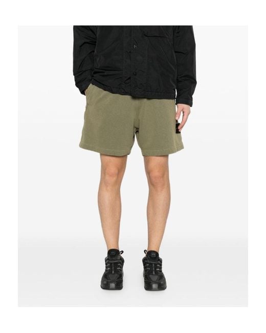 Stone Island Green Logo Patch Old Effect Shorts for men