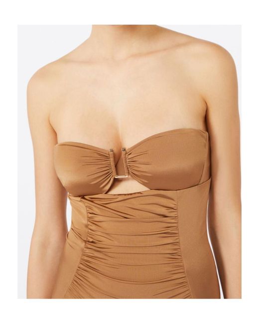 Max Mara Brown Shiny Jersey Bandeau Swimsuit