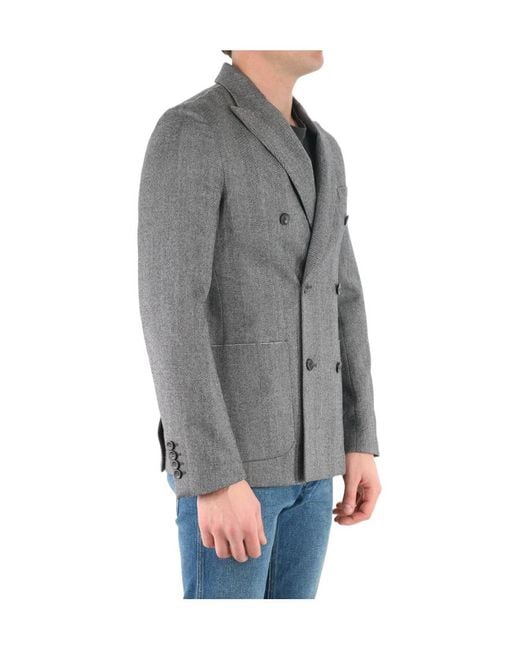 Tonello Gray Chevron Double-Breasted Jacket for men