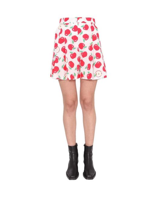 Moschino Red Boutique Apple Printed High-Waisted Shorts
