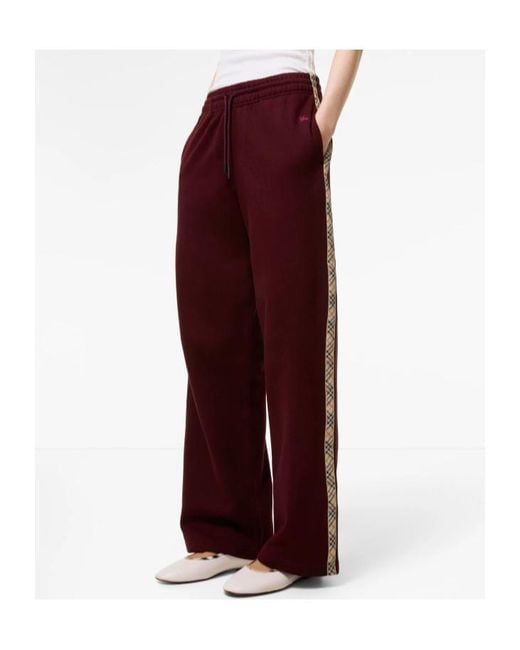 Burberry Purple Checked-Band Wide-Leg Drawstring Pants