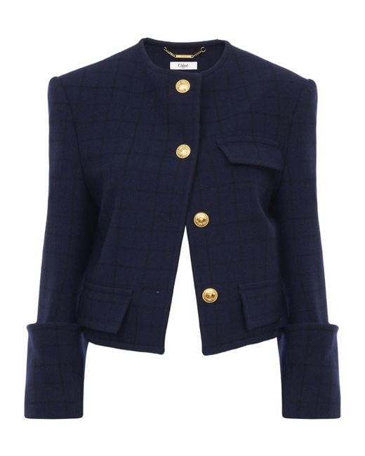 Chloé Blue Boxy Collarless Jacket
