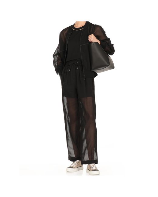 Brunello Cucinelli Black Cotton Organza Bomber Jacket With Shiny Trims