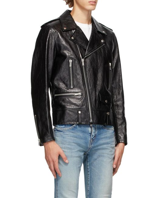 Saint Laurent Black Long-Sleeved Biker Jacket for men