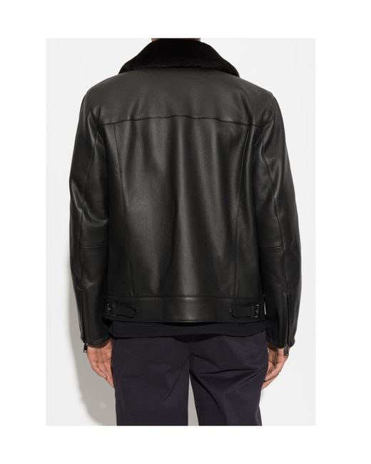 Brioni Black Long-Sleeve Leather Jacket for men