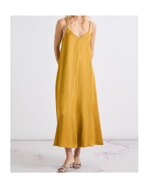 Marella Yellow Linen-Blend Gabardine Slip Dress