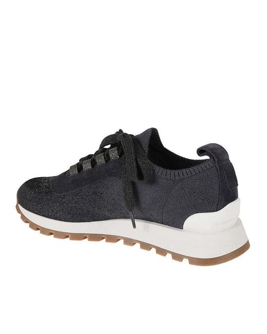 Brunello Cucinelli Black Sparkling-Cotton Knit Sneakers