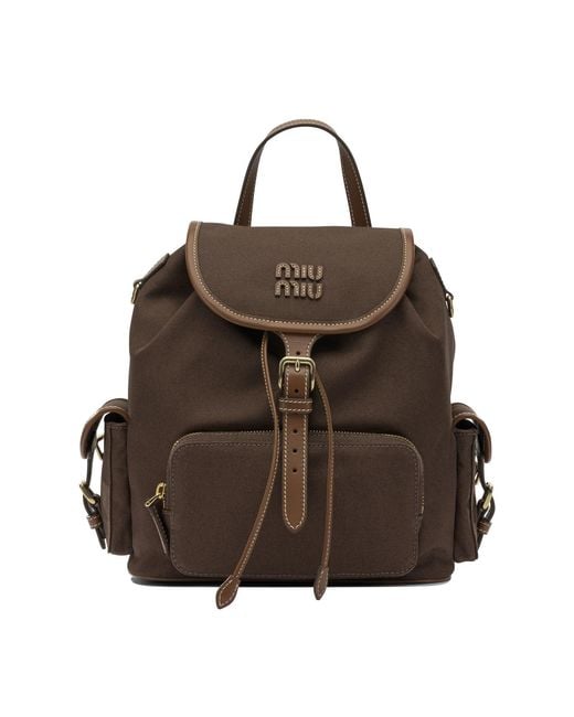 Miu Miu Brown Hemp And Leather Backpack