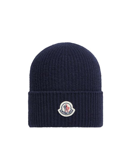 Moncler Blue Logo Patch Knitted Beanie for men