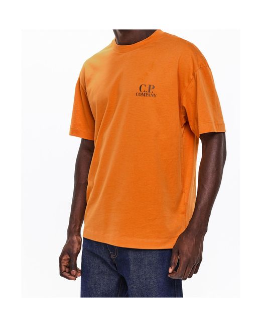C P Company Orange Logo Crew Neck T-Shirt for men