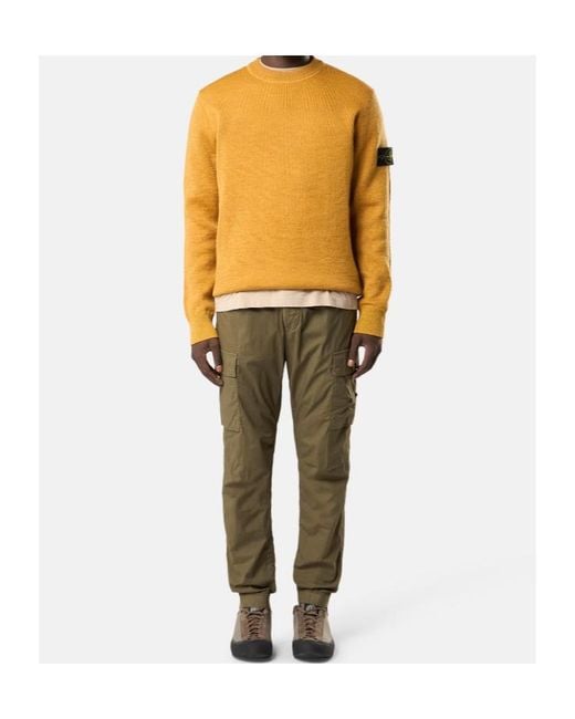 Stone Island Yellow Crewneck Logo-Patch Sweater for men