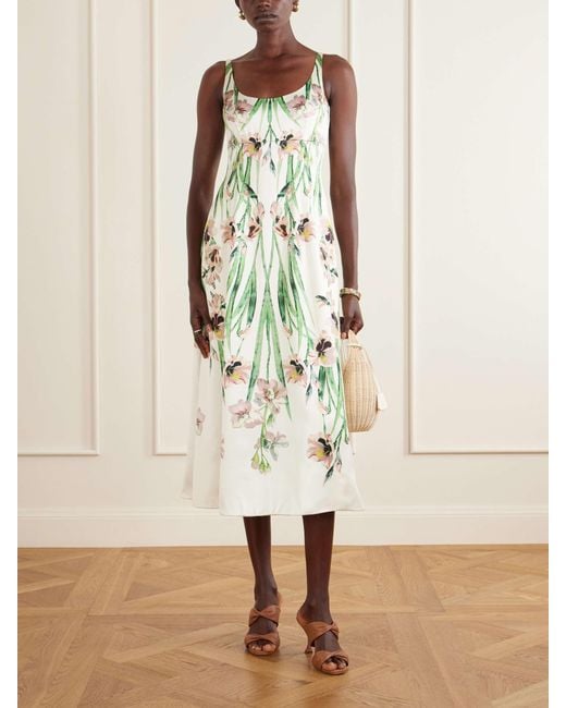 Erdem White Floral-Print Satin Midi Dress