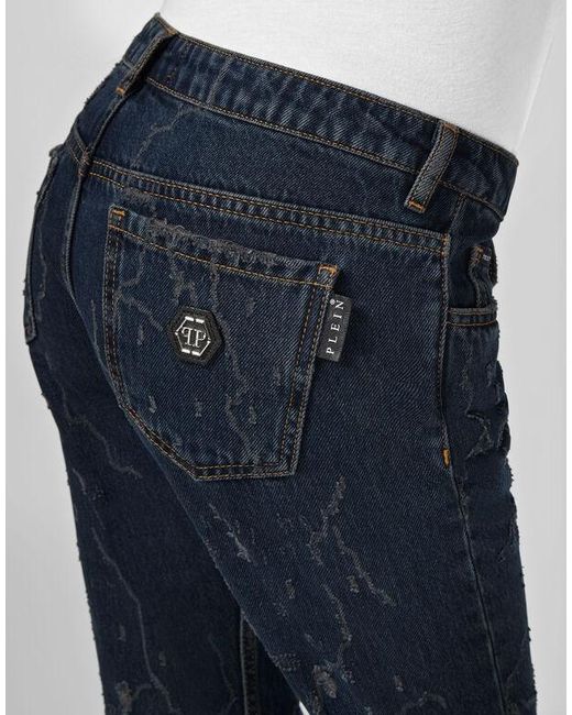 Philipp Plein Blue Logo Detail Jeans