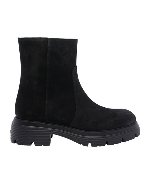Stuart Weitzman Black Zip-Detail Suede Boots