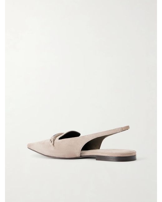Brunello Cucinelli White Suede Pointed-Toe Slingback Flats