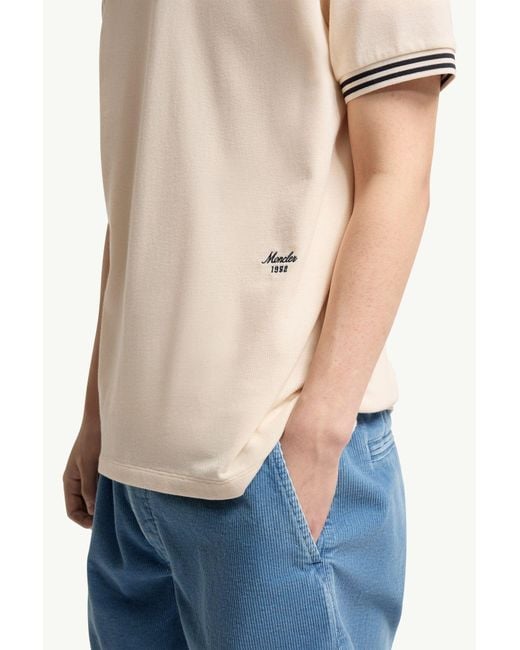 Moncler Natural Tipped Trim Logo Polo Shirt for men