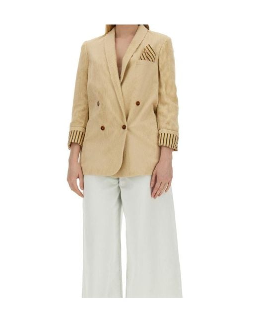 Alysi Natural Double-Breasted V-Neck Blazer