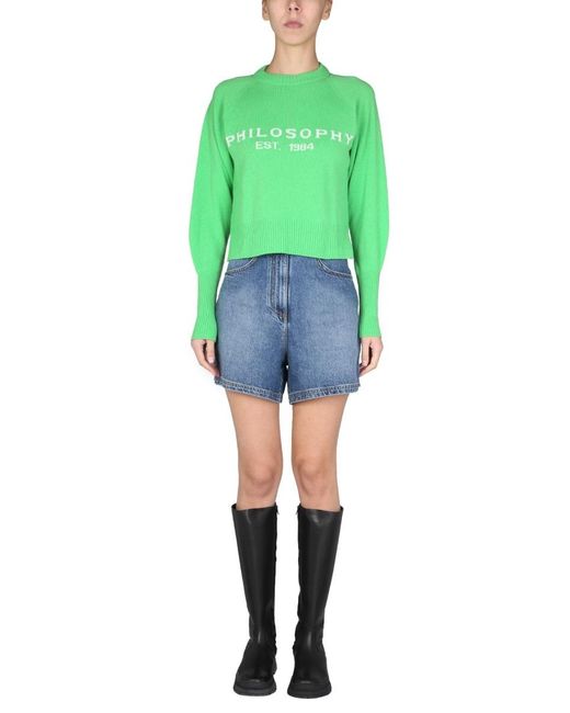Philosophy Di Lorenzo Serafini Green Intarsia-Knit Logo Jumper