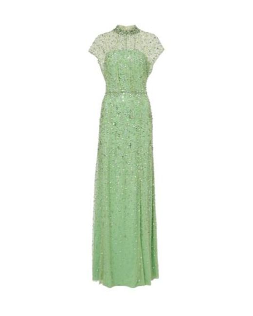 Jenny Packham Green Crystal Drop Embellished Gown