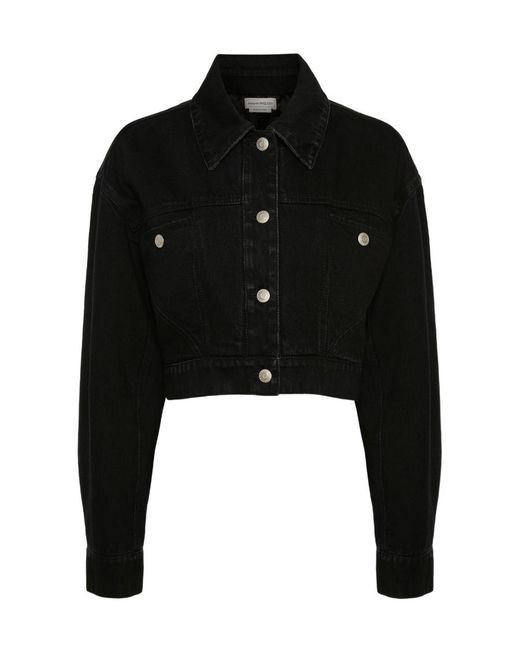 McQueen Black Cropped Denim Jacket