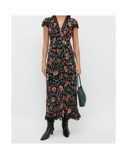 Rixo Black Rose-Print Dress