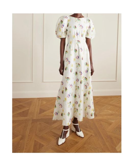 Gabriela Hearst White Ranya Floral-Print Linen-Twill Dress