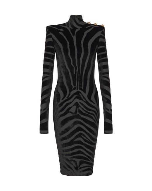 Balmain Black Velvet Zebra Print Mini Dress