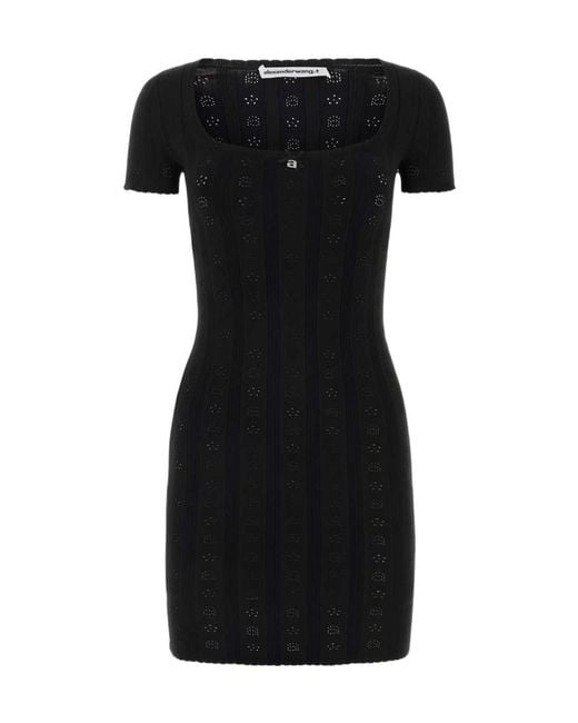 Alexander Wang Black Pointelle-Knit T-Shirt Dress