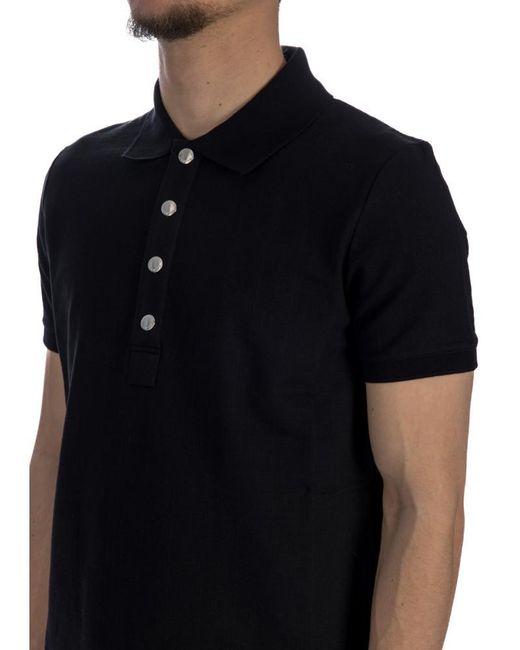 Balmain Black Monogram-Pattern Piqué Short-Sleeved Polo Shirt for men