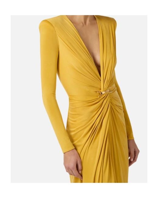 Elisabetta Franchi Yellow Plunging V-Neck Carpet Dress