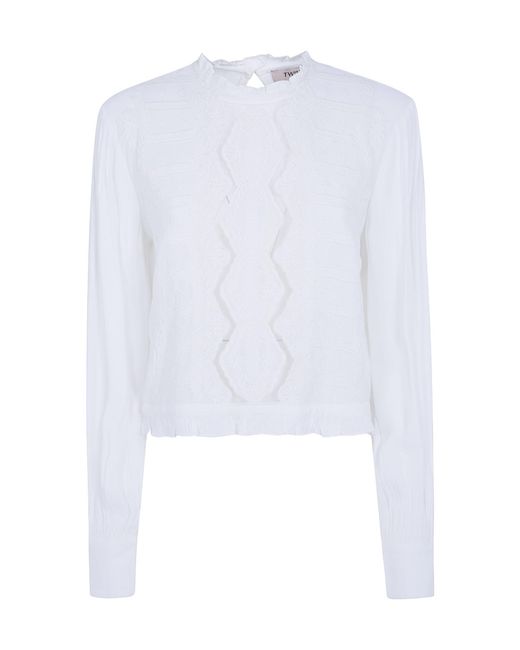 Twinset White Floral-Embroidered Blouse