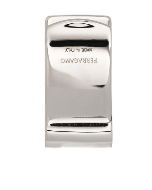 Ferragamo White Gancini-Logo Striped Tie Clip for men