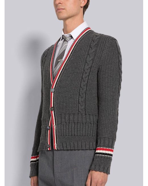 Thom Browne Gray Cable-Knit Wool Cardigan for men