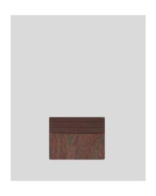 Etro Brown Paisley Jacquard Card Holder