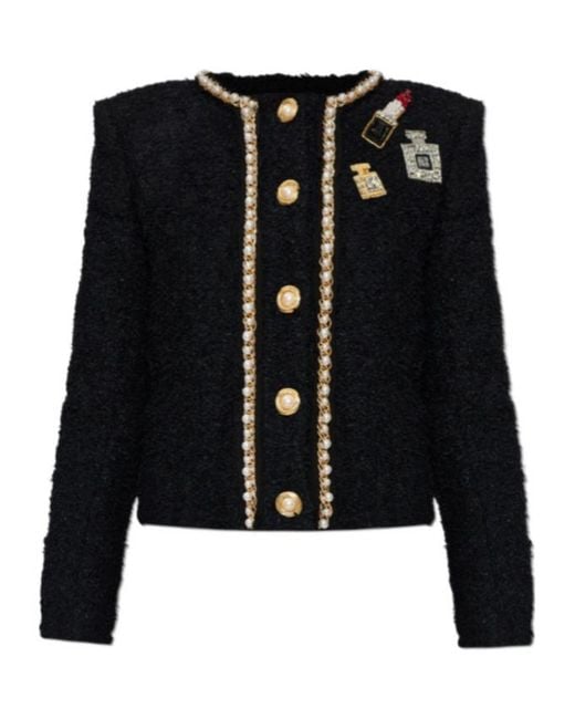 Balmain Black Patch-Detail Tweed Jacket