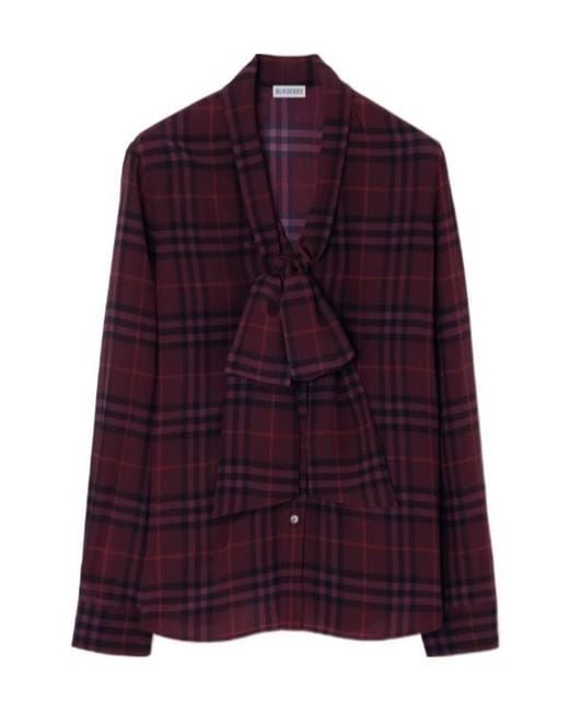 Burberry Purple Check Silk Scarf Blouse