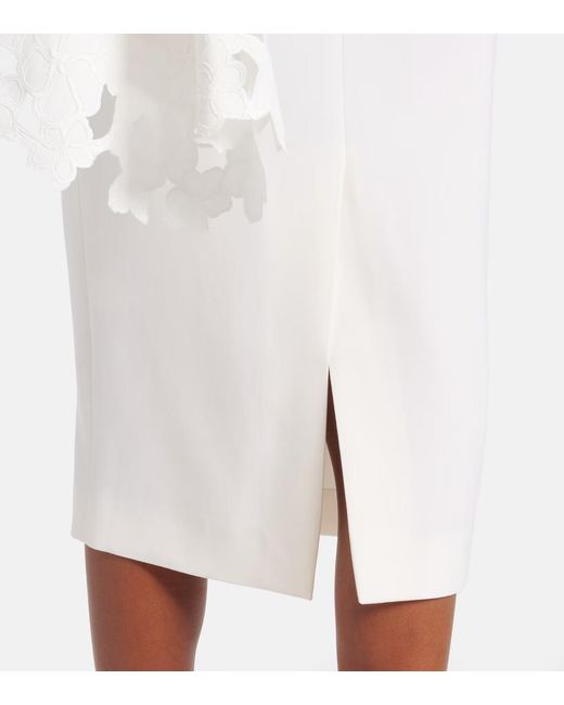 Oscar de la Renta White Cape-Detail Wool-Blend Midi Dress