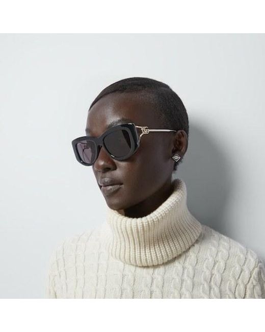Gucci White Double G Rectangle-Frame Sunglasses