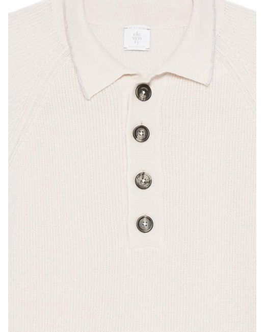 Eleventy White Buttoned Collared Polo Shirt for men
