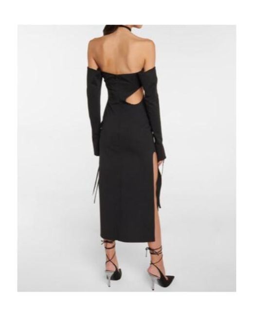 The Attico Black Greta Off-Shoulder Halterneck Dress