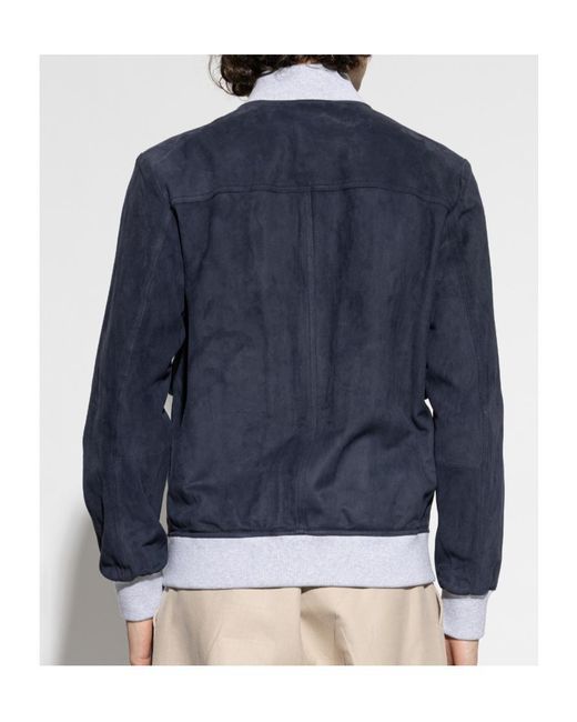 Eleventy Blue Flap Pocket Leather Jacket for men