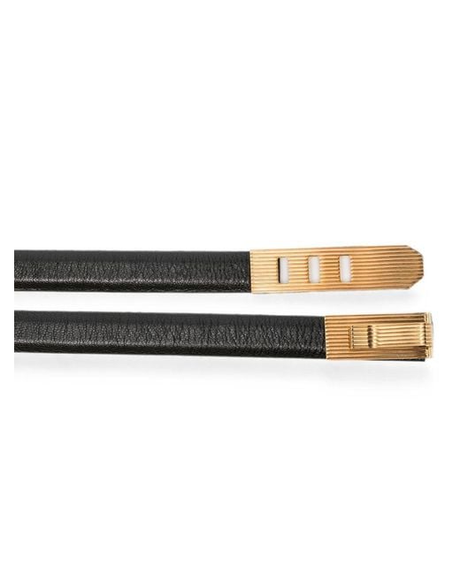Alberta Ferretti White Ridged-Buckle Leather Belt
