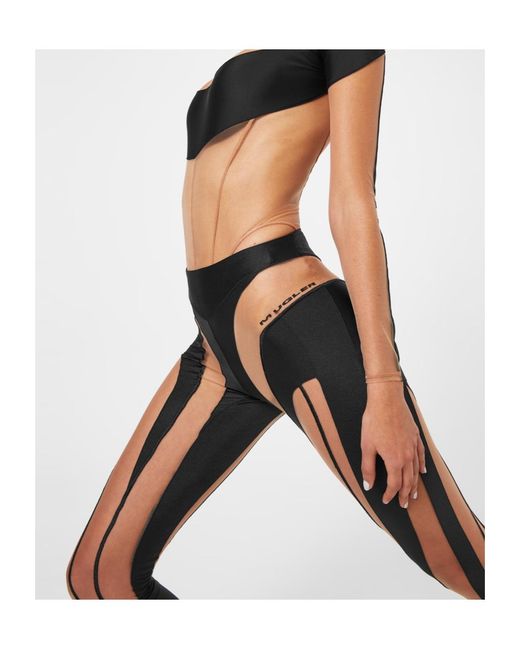 Mugler Black Transparent Spiral Leggings