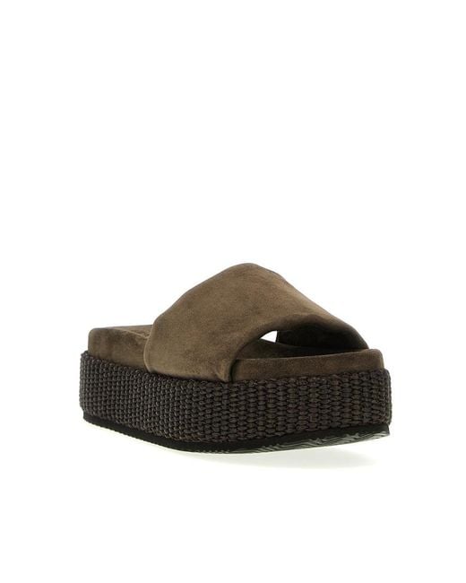 Brunello Cucinelli Brown Suede Flatform Slides