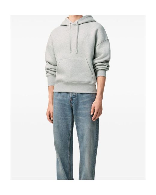 AMI Gray Embossed-Logo Hoodie for men