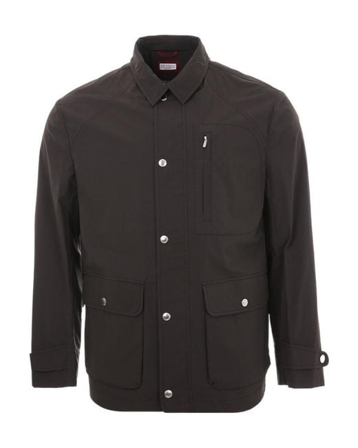 Brunello Cucinelli Gray High-Neck Long-Sleeved Jacket for men