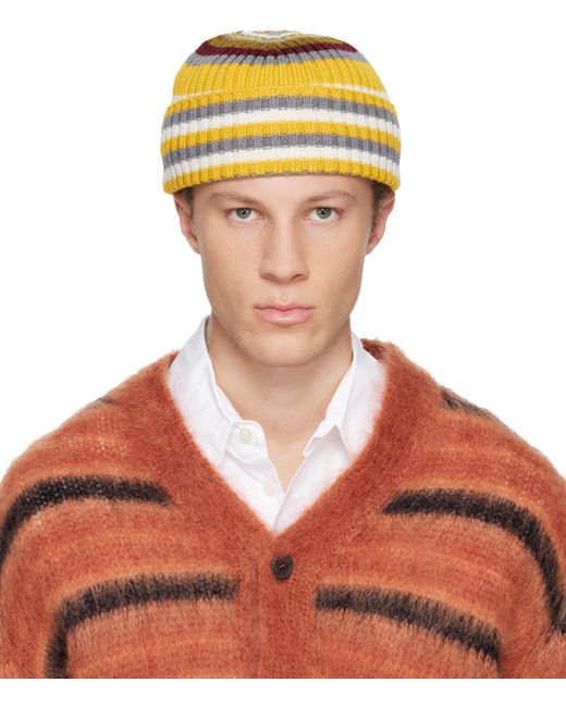 Marni Orange Striped Ribbed Knit Hat for men